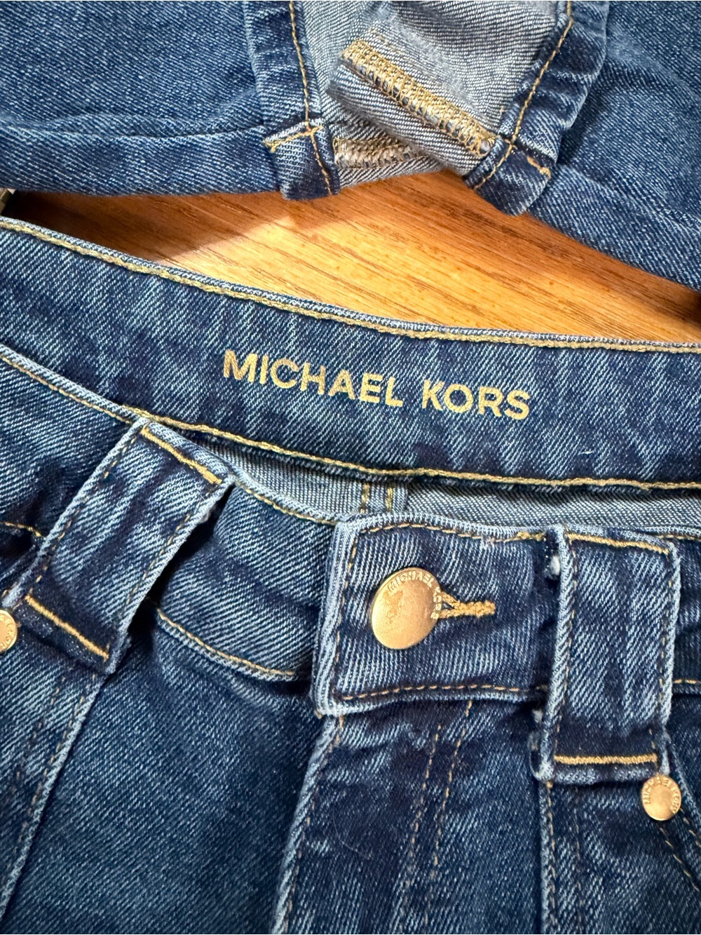 Michael Kors Women's Blue Denim Capris with Gold Hardware